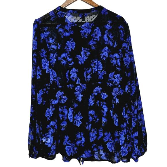 Torrid Chiffon Clip Dot Ruffle Front Top Floral Blue Plus Size 2 Romantic Gothic - Picture 3 of 6